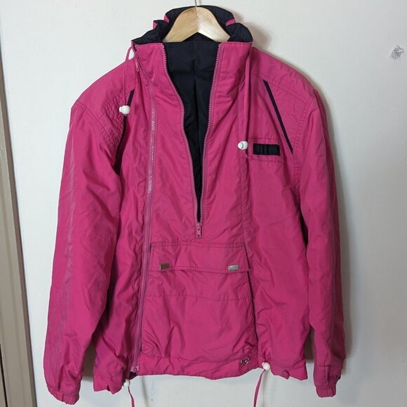 Vintage Obermeyer Jacket Apres Ski Barbie Pink Zippered Kangaroo Pocket Size 12 - Picture 2 of 8